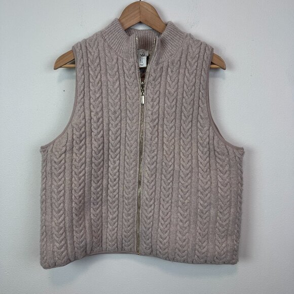 Joie Cable Knit Puffer Vest Womens XL beige full zip - Picture 1 of 7
